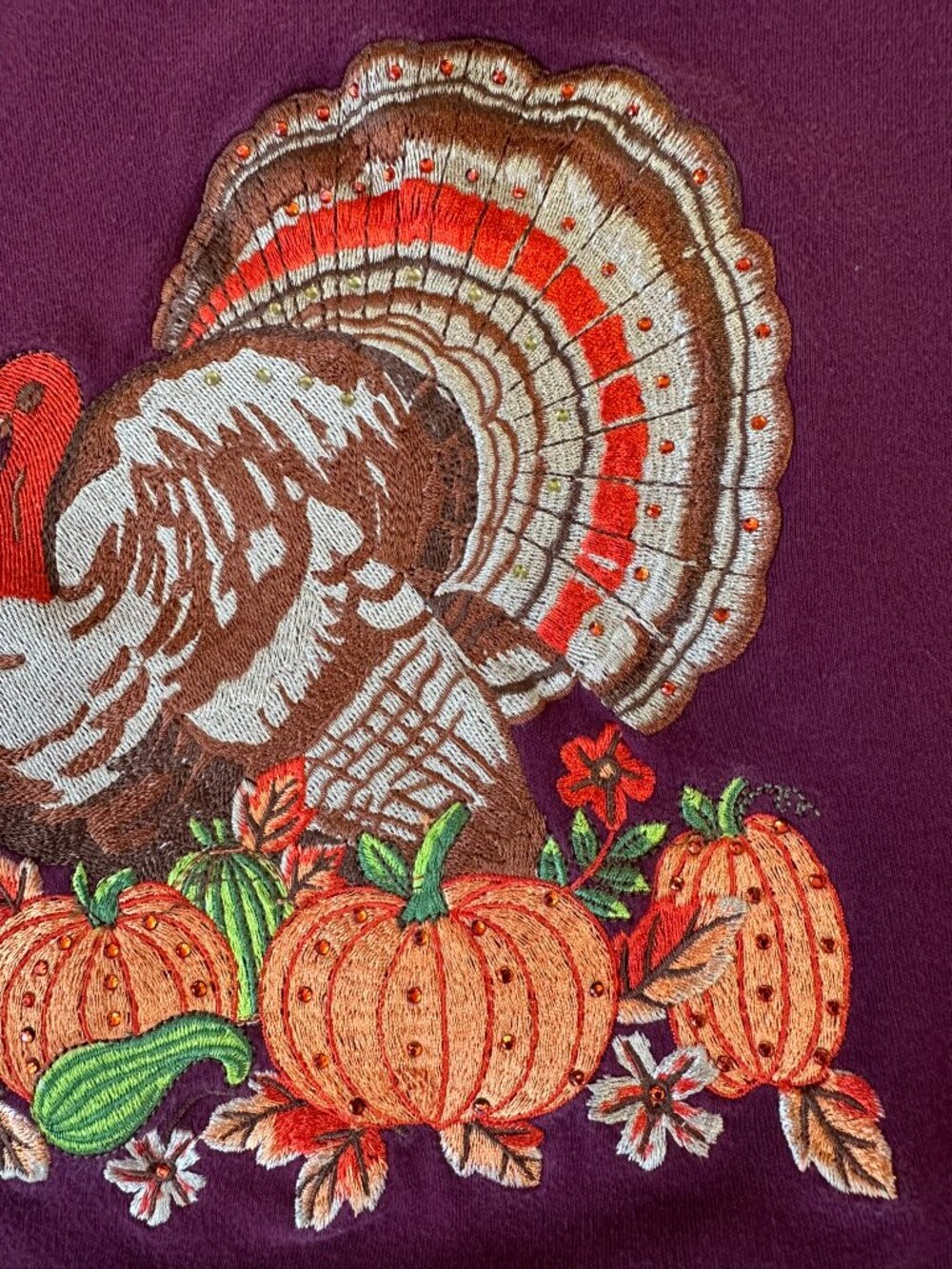 Quacker Factory Thanksgiving Turkey Rhinestone Embroidered 3/4 Sleeve Top 2X - Picture 7 of 10